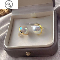 JiMi南洋贝壳仿马贝珍珠炫彩色15mm银银镀金耳钉耳环欧美风大气奢华女