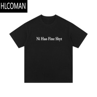 HLCOMANni hao fine shyt 英文标语短袖t恤宽松夏季休闲百搭男女半袖