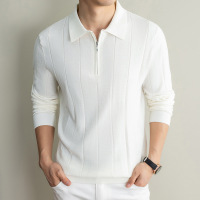 春夏季新款男士翻领半拉链长袖休闲简约纯色商务轻薄舒适透气