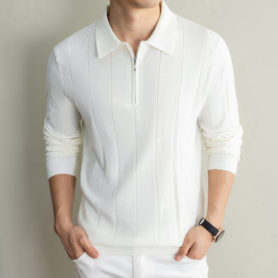 春夏季新款男士翻领半拉链长袖休闲简约纯色商务轻薄舒适透气