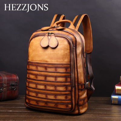 赫泽琼斯HEZZJONS奢侈品双肩包男进口意大利牛皮旅行包青年时尚潮流软皮行李包男士英伦真皮登山包