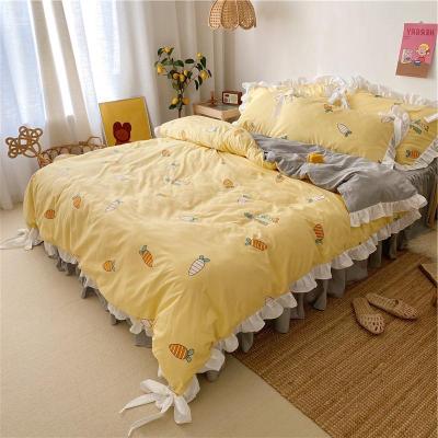 家柏饰(CORATED)少女心公主风床裙款四件套小香风床单被套全棉小清新床上用品全棉