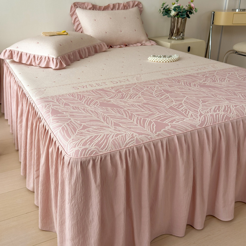 提花床裙款乙纶冰豆豆凉席三件套夏天单人冰丝席可机洗空调软席子