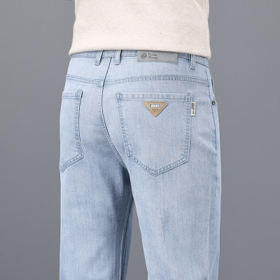 抖音男士牛仔裤新款时尚浅色百搭轻商务大码直筒长裤
