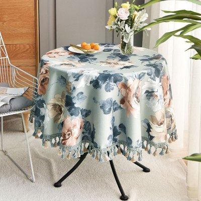 美式乡村复古藤椅小圆桌桌布田园清新茶几餐桌布艺北欧风圆形棉麻