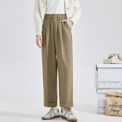 [3件8.5折127.4元,叠加优惠券]唐狮春秋新款西装裤女休闲裤宽松边松紧腰百搭九分裤X