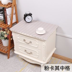 家柏饰(CORATED)床头柜盖布防水防油免洗北欧家用防尘罩套卧室床头盖巾冰箱防尘布 粉卡其中格 40*50cm