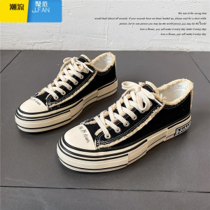聚范男鞋子潮鞋低帮乞丐帆布鞋男生2024新款黑色小众厚底板鞋男款布鞋