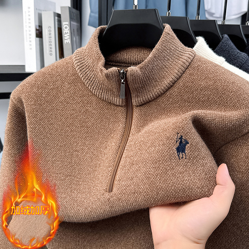 重磅加厚高品质毛衣男秋冬季新款半拉链雪貂绒男士加绒针织衫