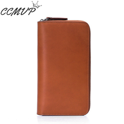 CCMVP品牌自营质量保证-CCMVP真皮双拉链手包男大容量加厚商务手拿包手提钱包青年手抓包棕色默认颜色