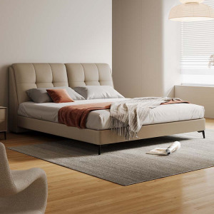 真皮床主卧次卧双人大床实木真皮极简婚床