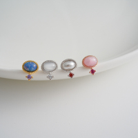 韩国进口椭圆猫眼石镶钻气质耳骨钉旋转钛钢粗针单只送女朋友老婆情人节七夕生日礼物