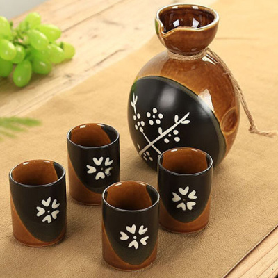 日本清酒酒具日式酒具套装和风家用古小酒盅传统白陶瓷烧酒壶清酒杯一壶四杯17-500ml安全包装