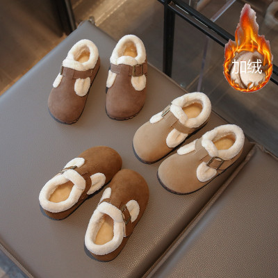 儿童勃肯鞋冬季新款加绒保暖女童豆豆鞋宝宝二棉鞋小童毛毛鞋