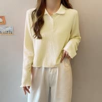 [1折价36.9元叠加优惠券]唐狮秋季新款女POLO领木耳边长袖T恤百搭潮流减龄韩系