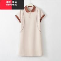 YIBUSHENGpolo领正肩短袖t恤连衣裙女2024季新款休闲显瘦中长款裙子高级