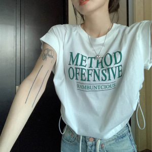 设计感短袖T恤女夏季不规则小众新款韩版别致抽绳宽松短款上衣ins