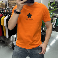 夏季新款钢印星星字母潮流短袖T恤男修身丝光棉上衣抖音时尚上衣