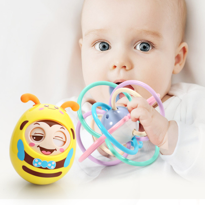 一岁半可咬婴儿儿玩具初生安抚0至6月宝宝抓握训练手摇铃可水煮曼哈顿牙胶球+送不倒翁
