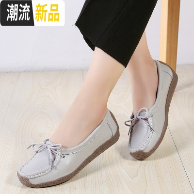 豆豆单鞋女2020春季新款真皮小白鞋妈妈鞋时尚百搭休闲女鞋广赫