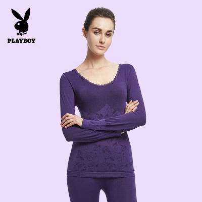 [断码清仓]花花公子女士保暖内衣女美体套装女保暖套装均码紫色