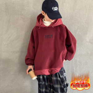 男童秋冬款卫衣加绒加厚新款儿童冬季夹棉上衣大童冬装一体绒