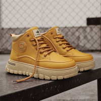 男鞋秋冬季新款纯色皮面厚底百搭高帮马丁靴工装休闲运动潮流男靴