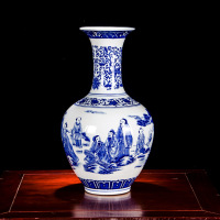 景德镇陶瓷器青花瓷小花瓶插花仿古新中式家居客厅装饰品工艺摆件 三维工匠 青花缠枝莲八宝梅瓶送底座