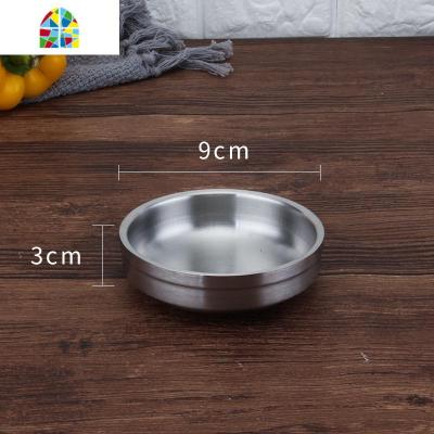 304不锈钢韩式碗双层隔热米饭碗拉丝泡菜碟钛金防烫汤碗小碗料理 FENGHOU 韩式小碟(9cm)银色