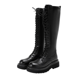 真皮骑士靴女秋冬季新款长筒厚底不过膝小个子长靴女马丁靴