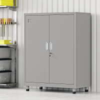 域赢工具柜重型车间双开门式五金柜铁皮储物柜多功能器材柜矮柜灰色加厚款