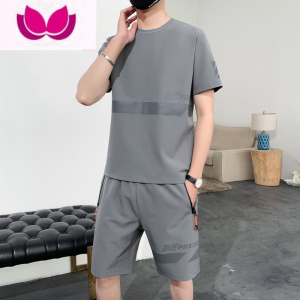 七斓运动套装男夏季薄款冰丝速干短袖T恤短裤宽松大码跑步健身套