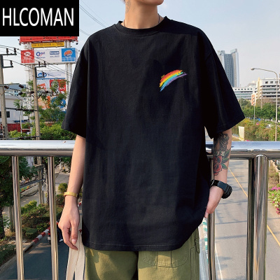 HLCOMAN短袖t恤男夏季彩虹潮牌宽松港风半袖体恤百搭潮流ins韩版圆领上衣