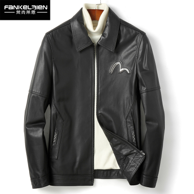 梵克莱恩海宁真皮皮衣男士头层纯牛皮修身帅气机车服皮夹克外套潮