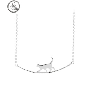 猫咪弧形项链银简约个性设计小众清新可爱学生锁骨链女韩版潮网红 JiMi 通体925银猫咪弧形项链