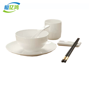 橙亿鸿 纯白骨瓷碗摆台餐具饭碗骨碟小勺水杯筷子筷架套装 六件套/件 六件套/件