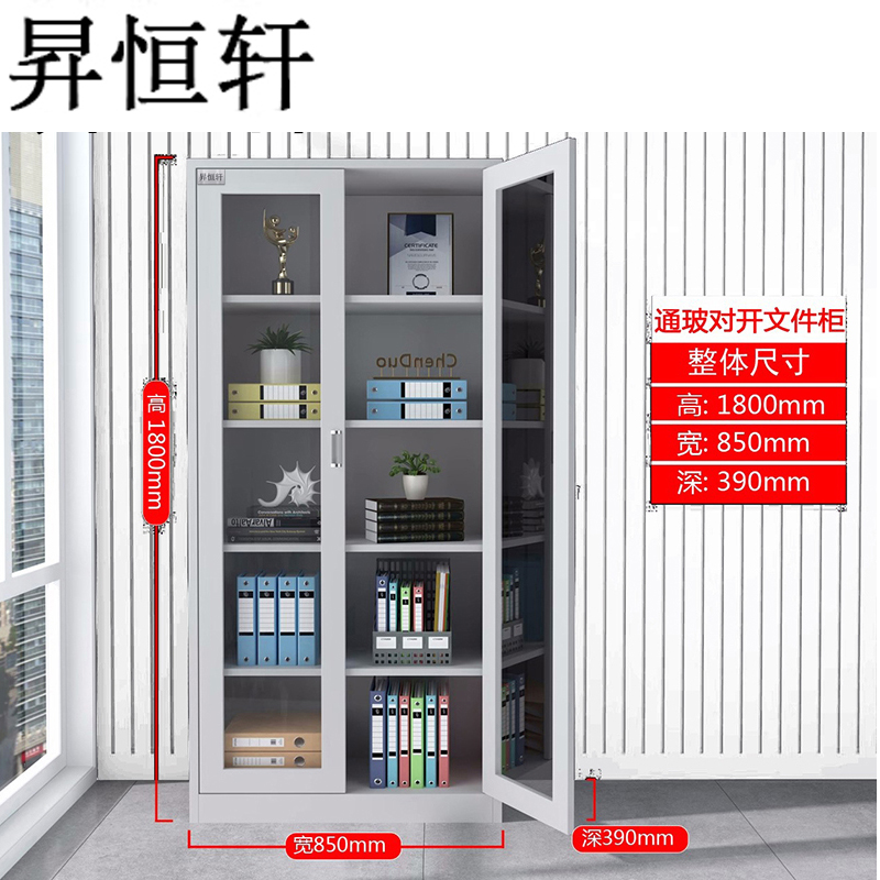 昇恒轩 通玻对开文件柜办公室档案资料财务凭证更衣储物铁柜矮柜柜子 SHX-0422 个(钢板厚度 0.9mm )