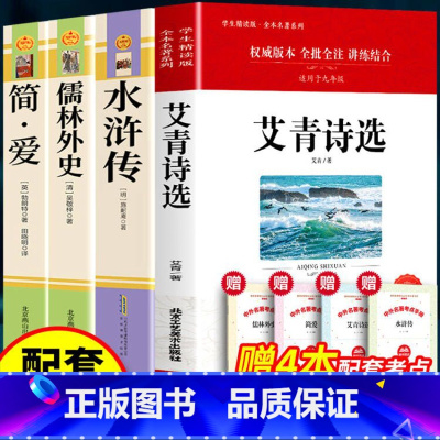 [九年级上下4册]水浒传艾青简爱儒林外史(赠考点) [正版]九年级阅读名著全套3册 艾青诗选和水浒传原著完整版简爱儒林外
