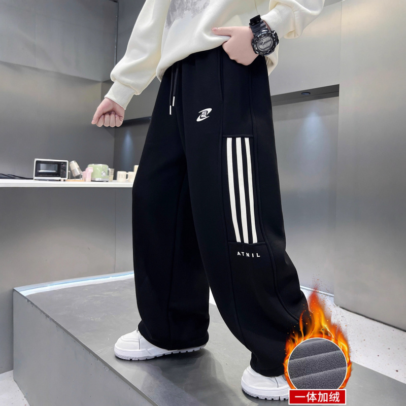 男童冬季一体加绒裤子新款中大童儿童秋冬款加厚男孩运动卫裤