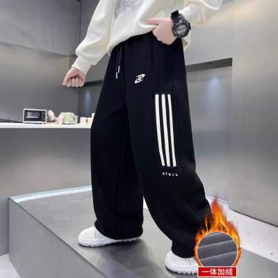 男童冬季一体加绒裤子新款中大童儿童秋冬款加厚男孩运动卫裤