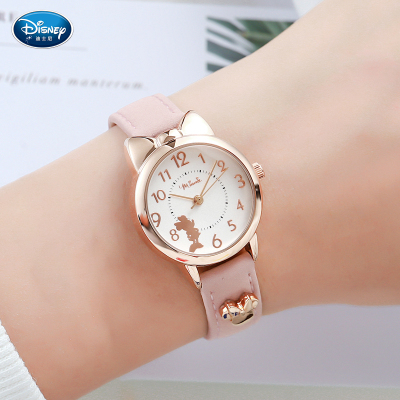 迪士尼儿童手表女孩女童少女表中小学生手表小女生韩版简约时尚可爱卡通公主粉米妮皮带防水石英表