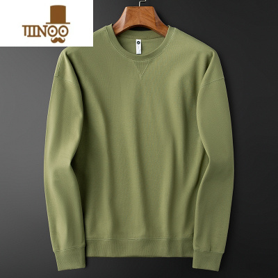 YANXU轻奢圆领卫衣男长袖修身潮流套头休闲外穿上衣豆绿色t恤男