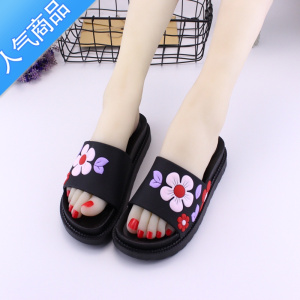 SUNTEK夏女鞋厚底中跟拖鞋时尚新款防滑一字拖外穿松糕底海边沙滩凉拖鞋