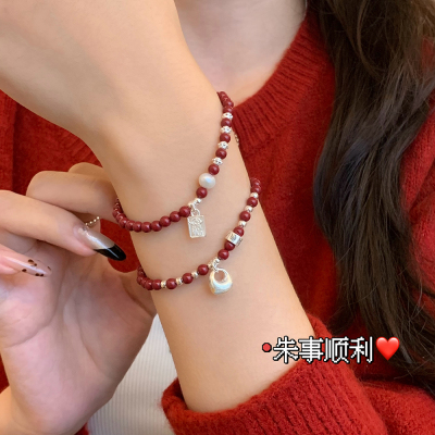 s925纯银福牌朱砂银坨手串女款高级感轻奢手链秋冬新年配饰潮送女朋友老婆情人节七夕生日礼物