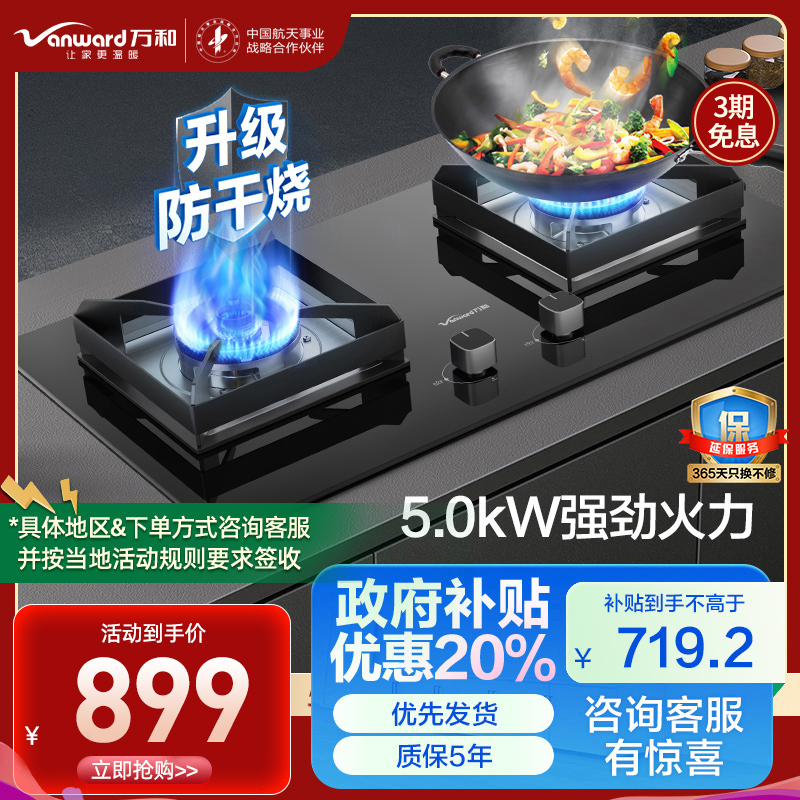 万和(Vanward) 一级能效 智能防干烧燃气灶 5.0KW 大火力天然气单灶具 双眼灶P5L30