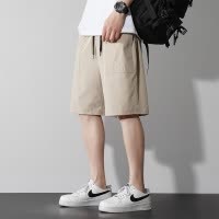 夏季新款男士韩版纯色光板松紧多口袋冰丝休闲运动短裤百搭五分裤