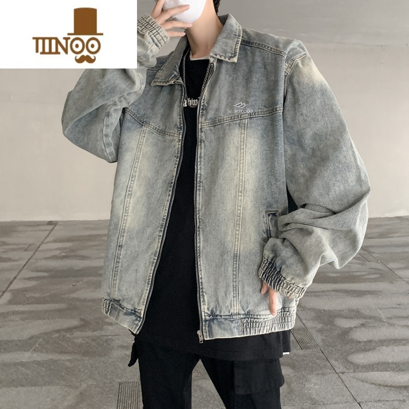 YANXU美式街头嘻哈刺绣翻领牛仔夹克男女新款潮牌宽松情侣痞帅外套