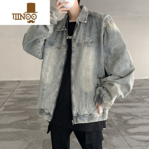 YANXU美式街头嘻哈刺绣翻领牛仔夹克男女新款潮牌宽松情侣痞帅外套