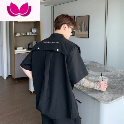 七斓高级感解构层次衬衫男短袖夏季小众披肩衬衣ins潮流宽松休闲外套