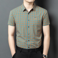 2025夏季新款男士短袖衬衫时尚百搭爸爸宽松薄款透气格子开衫衬衣